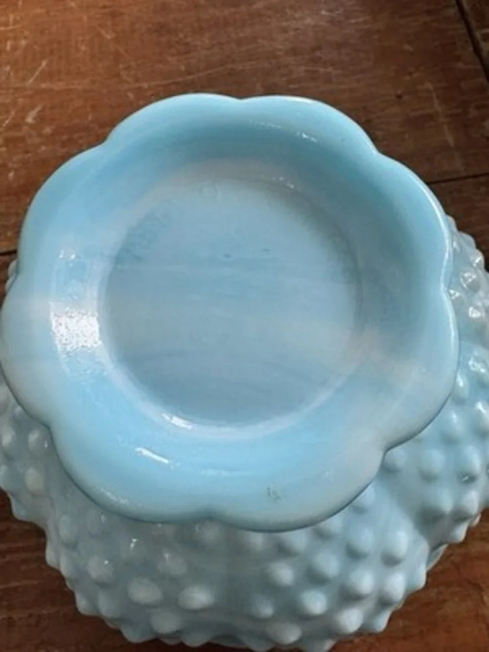 Vintage Fenton Hobnail Blue Milk Glass Pedestal Candle Holder W/ Sticker